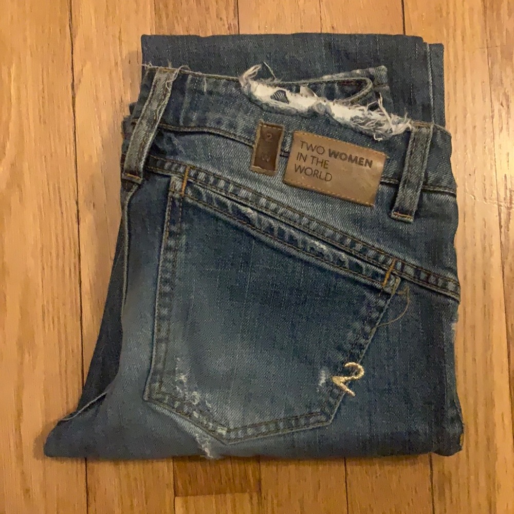 Two Women in the World low rise straight leg destroyed jeans